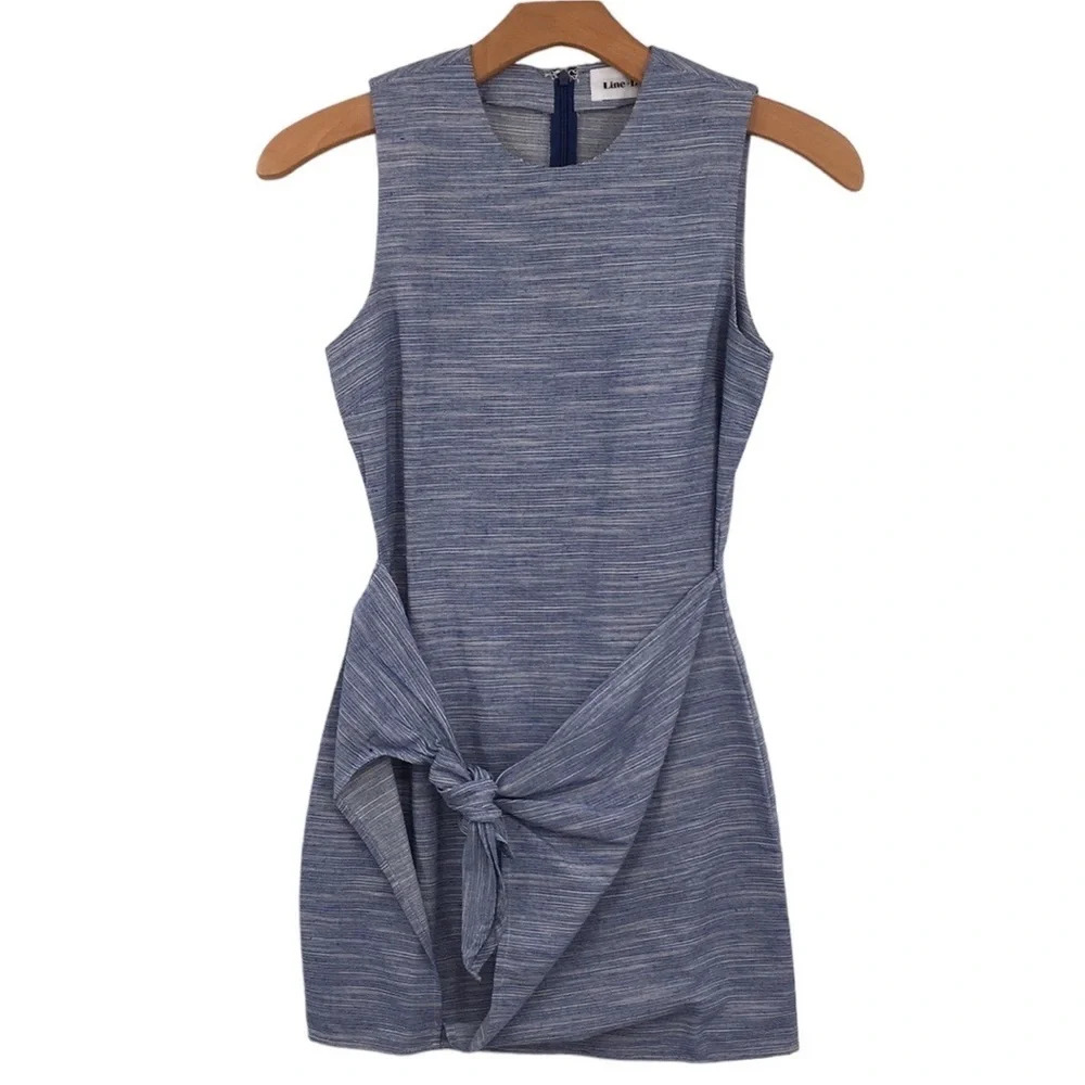 Line & Dot Mini Dress Womens XS Rey Self Tie Midnight Blue Cotton Sleeveless
